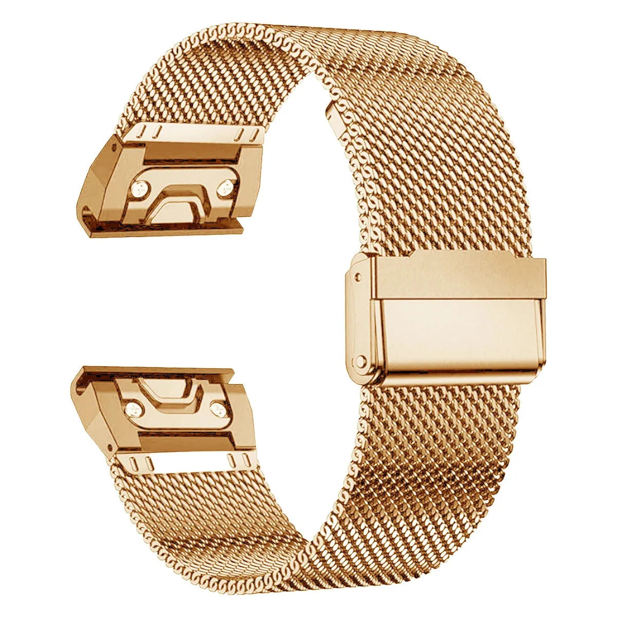 Stainless steel Garmin Fenix watch strap with integrated card slot in silver, black, gold, and rose gold.