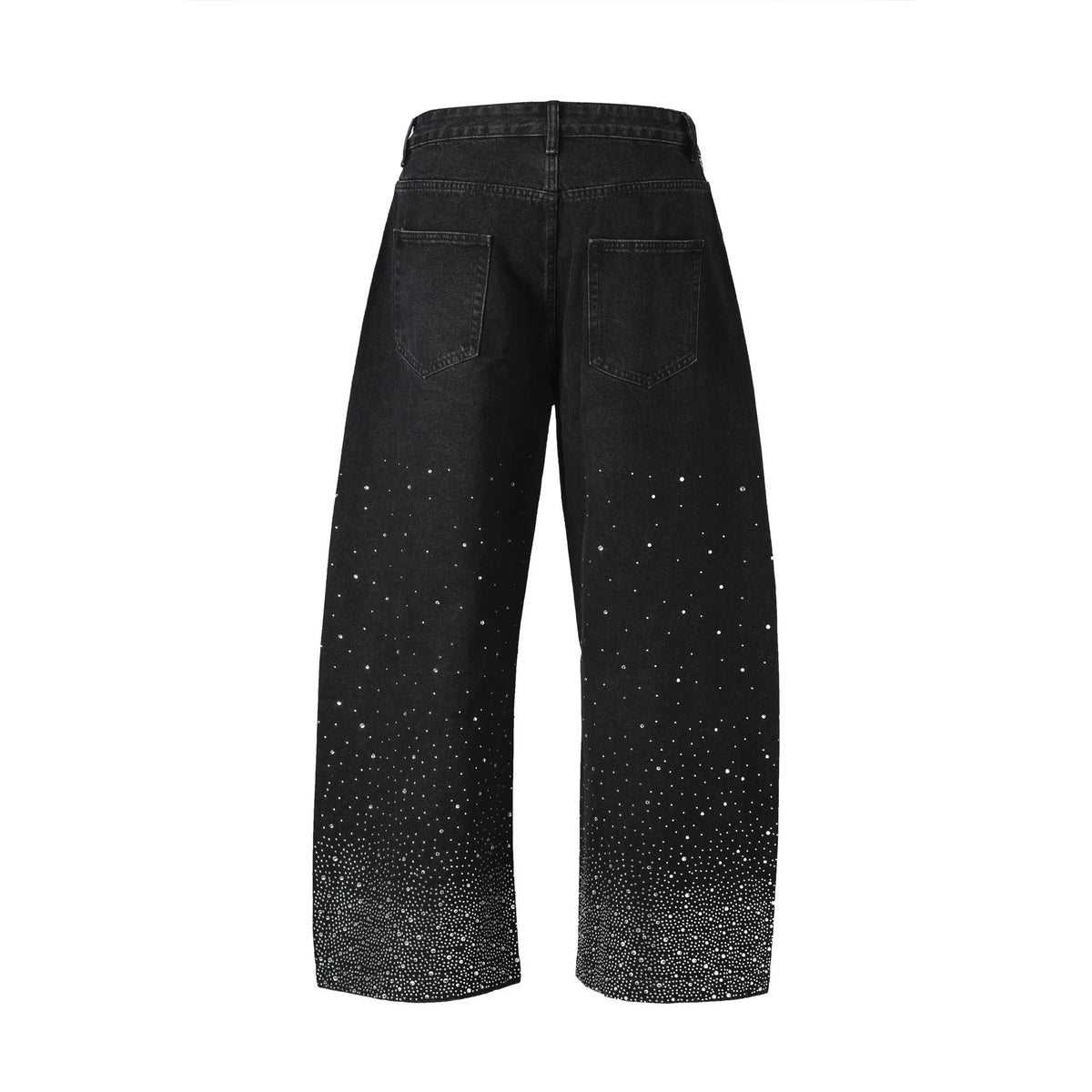 Blue and black women's loose-fitting cotton wide-leg trousers on a hanger.