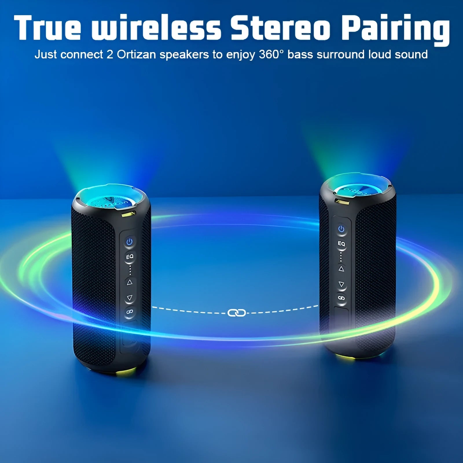 Black and blue fabric wireless Bluetooth speaker with luminous LED lights