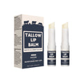 Two standard beef fat lip balm sticks presented as a set for dry lip care.