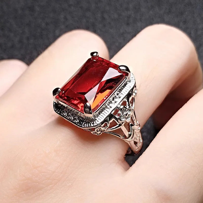 Women's geometric copper ring with adjustable sizing in turquoise or redstone platinum colours
