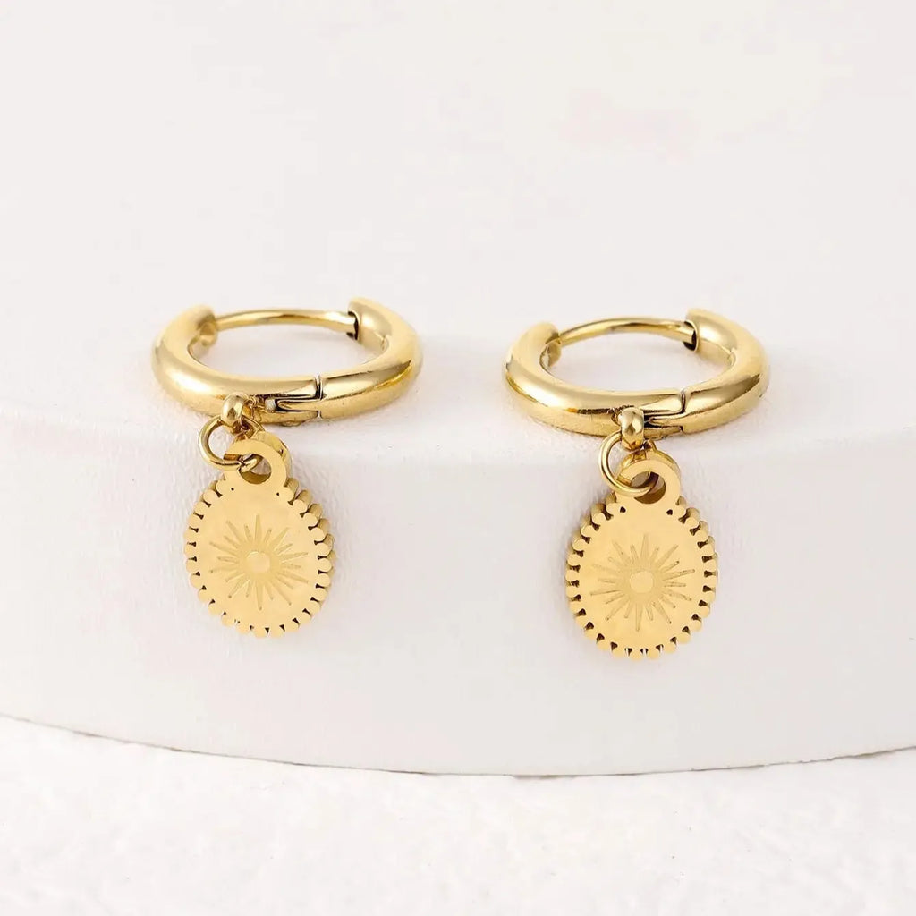 Stainless steel geometric ellipse ear button earrings with fashion OL style