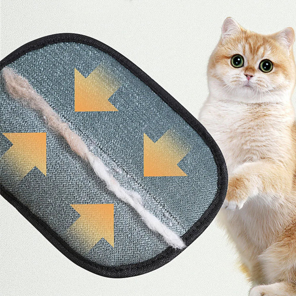 Black pet hair remover mitt with dual-sided silicone bristles for dog and cat grooming