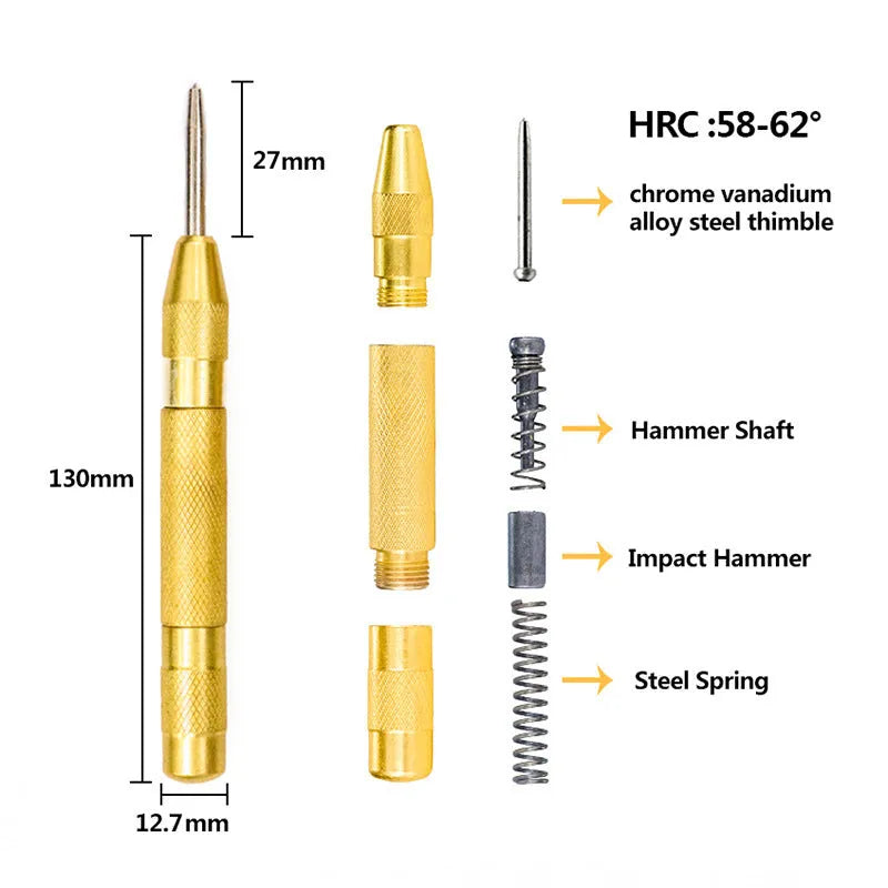 High speed steel step drill bit and centre punch set in metal case with size markings from 3mm to 32mm