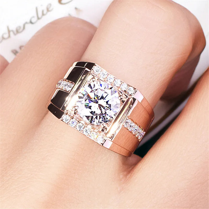 Adjustable open mouth men's ring with a diamond-shaped geometric design in a choice of metallic finishes.