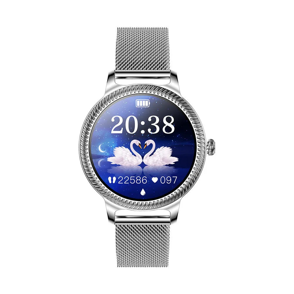 AK38 ladies smart watch with stainless steel bracelet and 1.09-inch colour screen