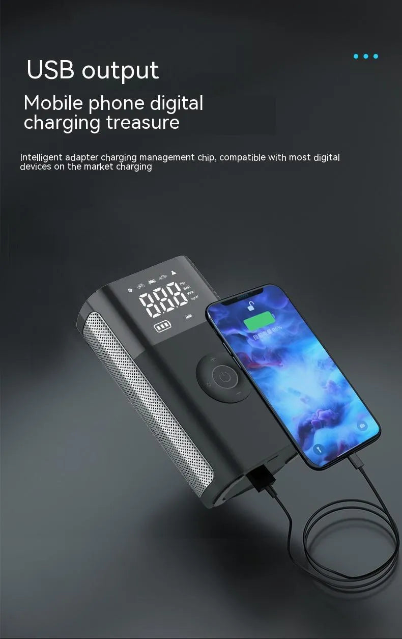 Wireless digital display air pump with ABS housing and multiple inflation attachments