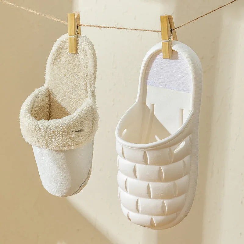Plaid pattern detachable EVA slippers with non-slip soles and warm plush lining for indoor winter wear