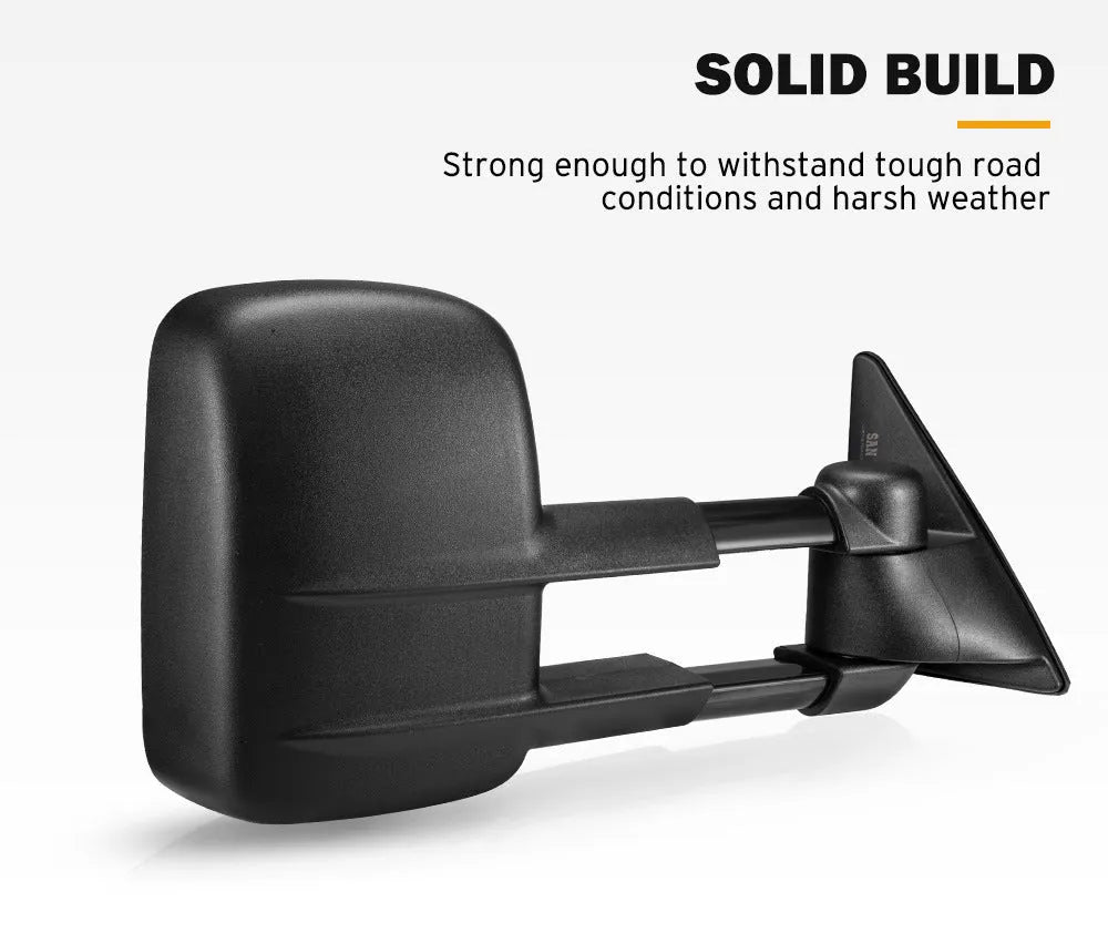 Pair of black plastic foldable rearview mirrors for Toyota Land Cruiser 100 1998-2007 models