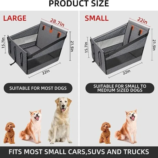 Grey water resistant cloth dog bed measuring 56cm square with 40cm sides and removable cover