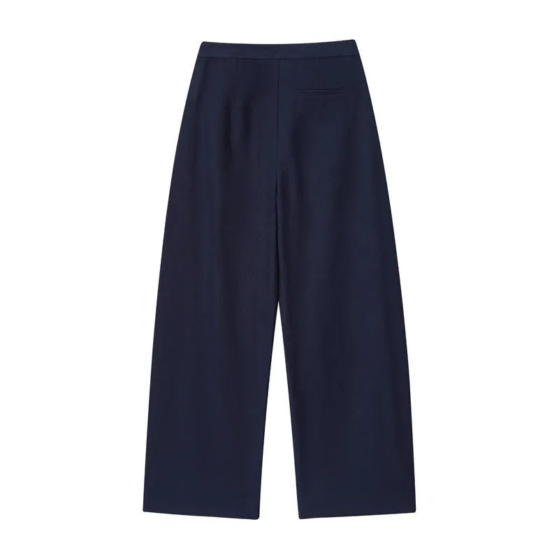 Women off-neck flounced sleeve linen blend shirt top and wide leg trousers two piece set in temperament commute style