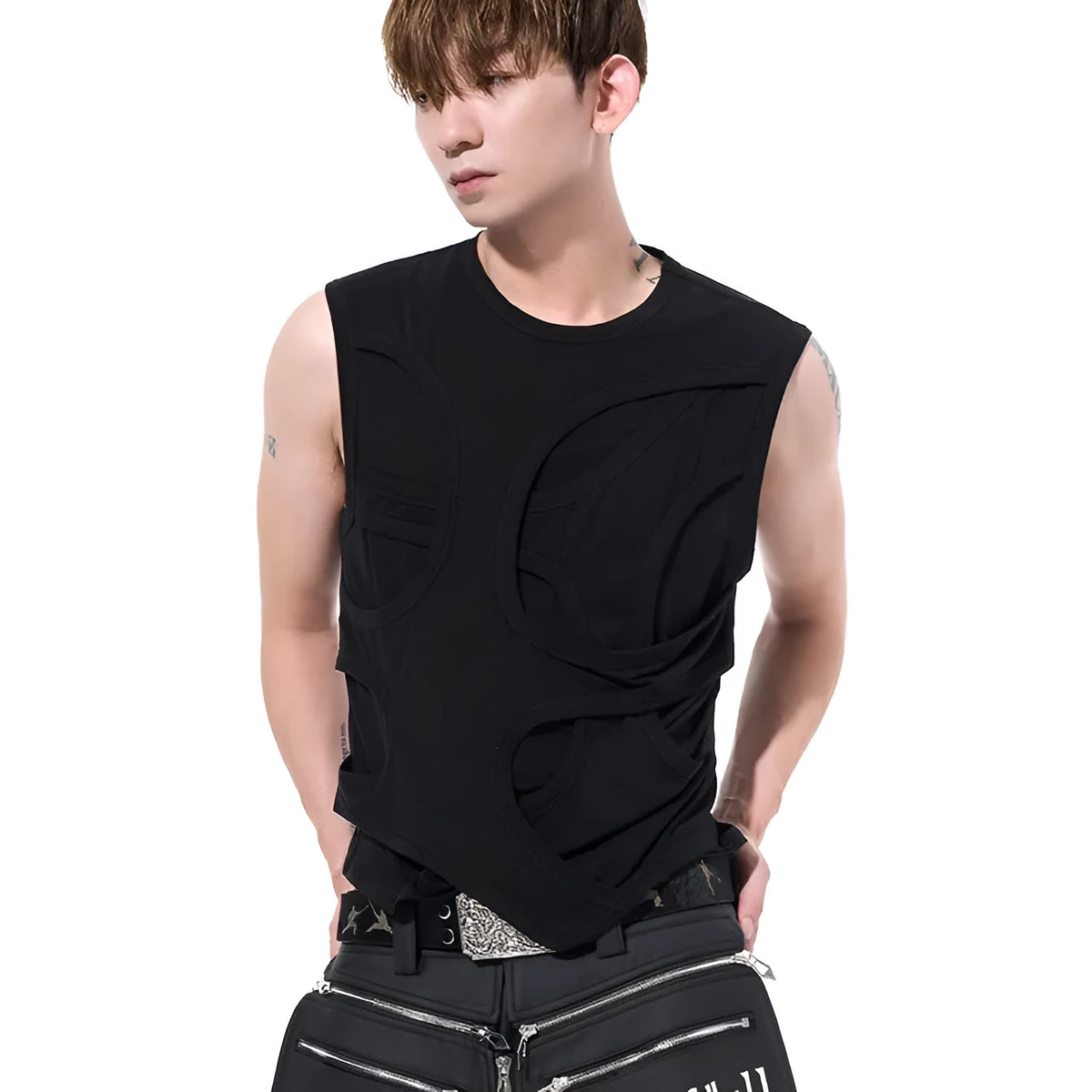 Men's lyocell vest in black or grey colour with round neckline and tank top styling