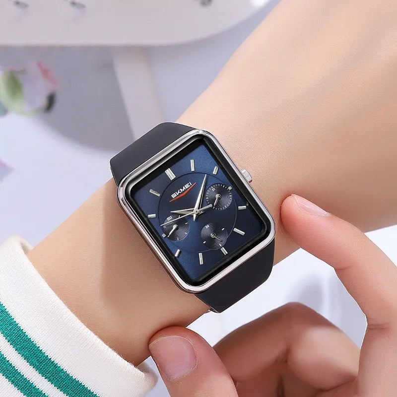 Square silicone waterproof watch for girls in multiple colour options showing 10.8mm thickness