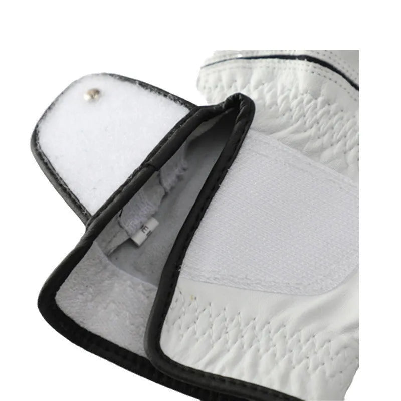 Men's white half sheepskin leather golf glove showing non-slip palm detail