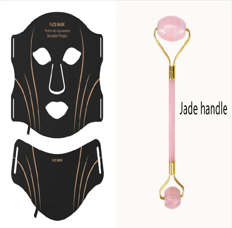 Black and gold IPL LED facial beauty mask device with headband on a white background.