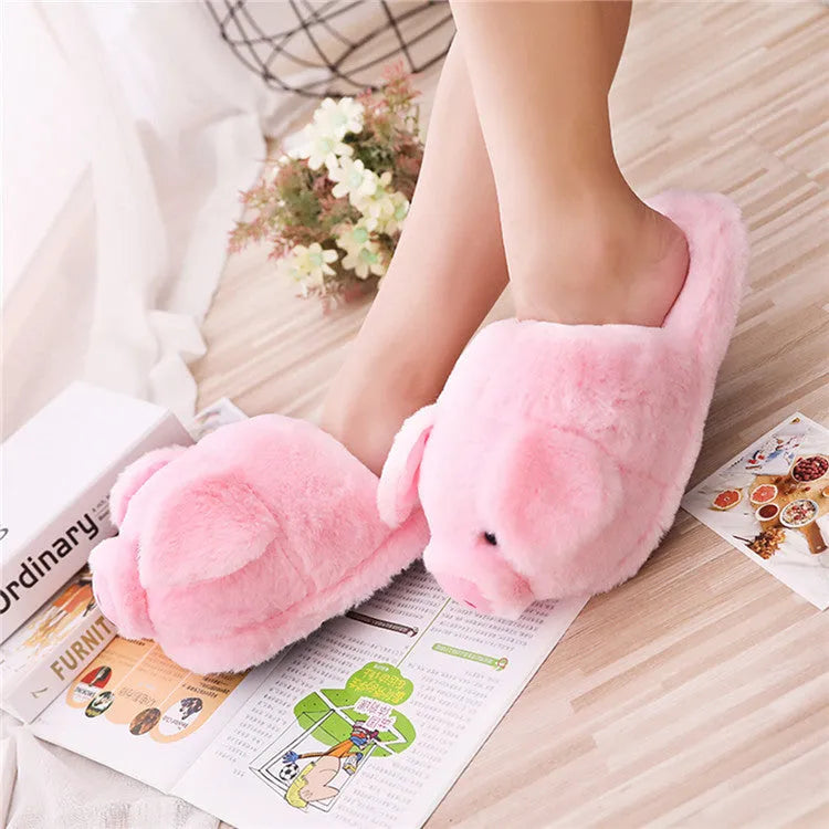 Pink pig floor slippers made of short plush with PP cotton filling in sizes 36-39