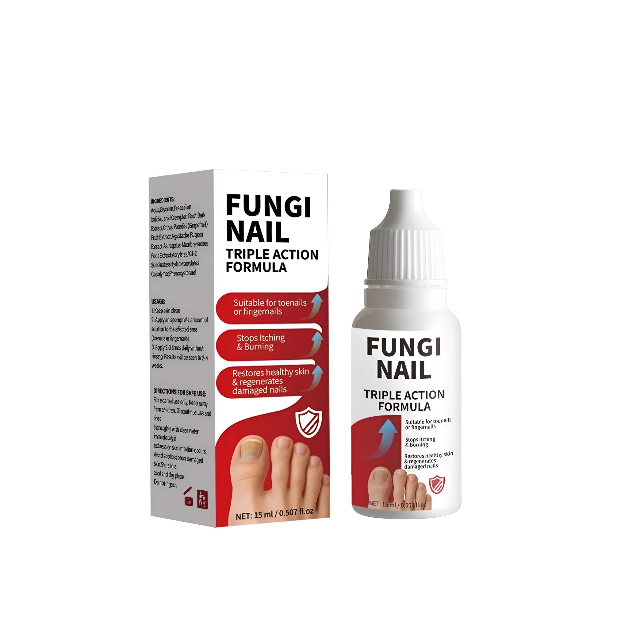 15ml bottle of clear FP-A072 anti-fungal nail repair solution for toenail and fingernail treatment