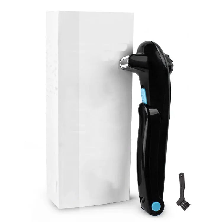 Black folding electric shaver for women with battery compartment visible