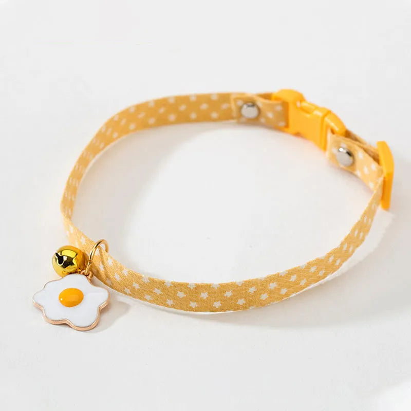 Adjustable cat collar with bell and bow tie in green pink or yellow for small dogs and cats