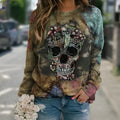 Black long sleeve sweatshirt with allover white skull print design