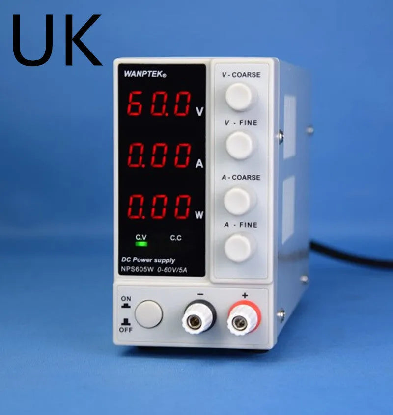 White adjustable DC power supply unit for mobile phone and notebook repair with 0-60V output