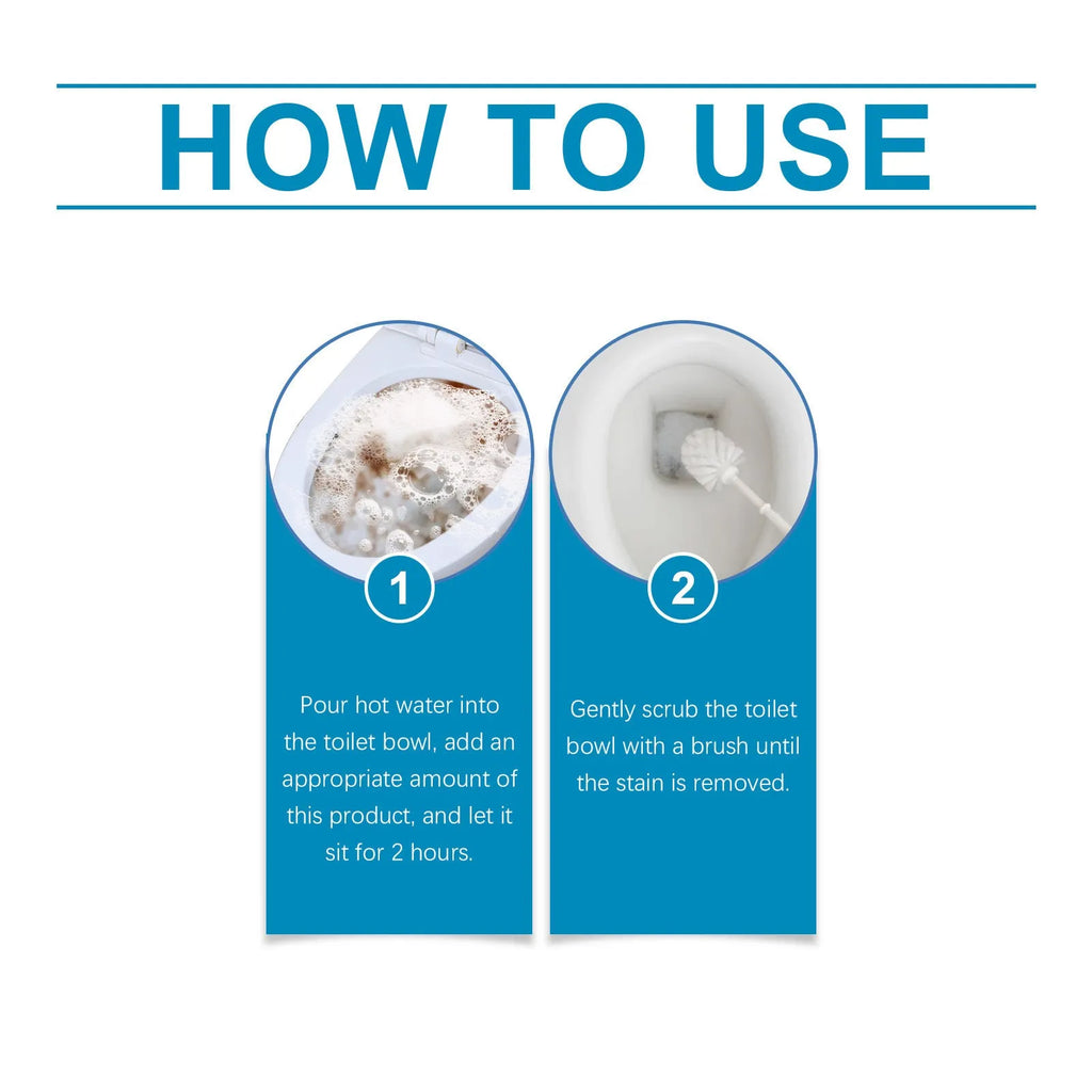 Box of toilet cleaning powder descaler with four 30g sachets for removing limescale and stains