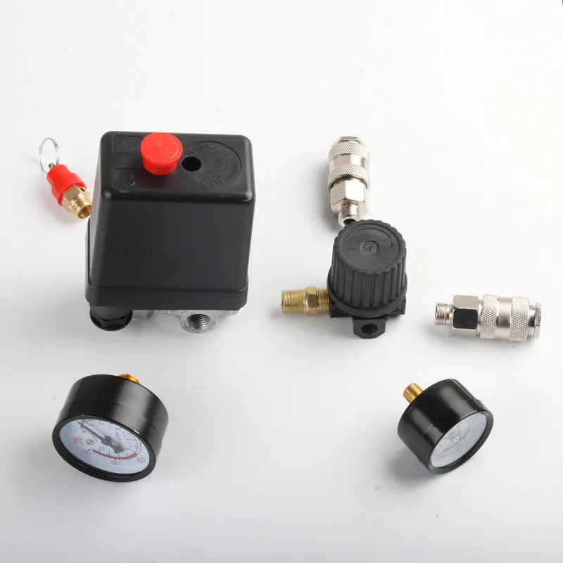 European style air compressor pressure regulating valve assembly with pressure switch and 12MM connectors