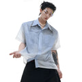Blue gradient half-sleeve casual summer shirt with loose fit on hanger