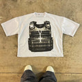 Short sleeve cotton T-shirt with a retro graphic print and drop shoulder sleeves.