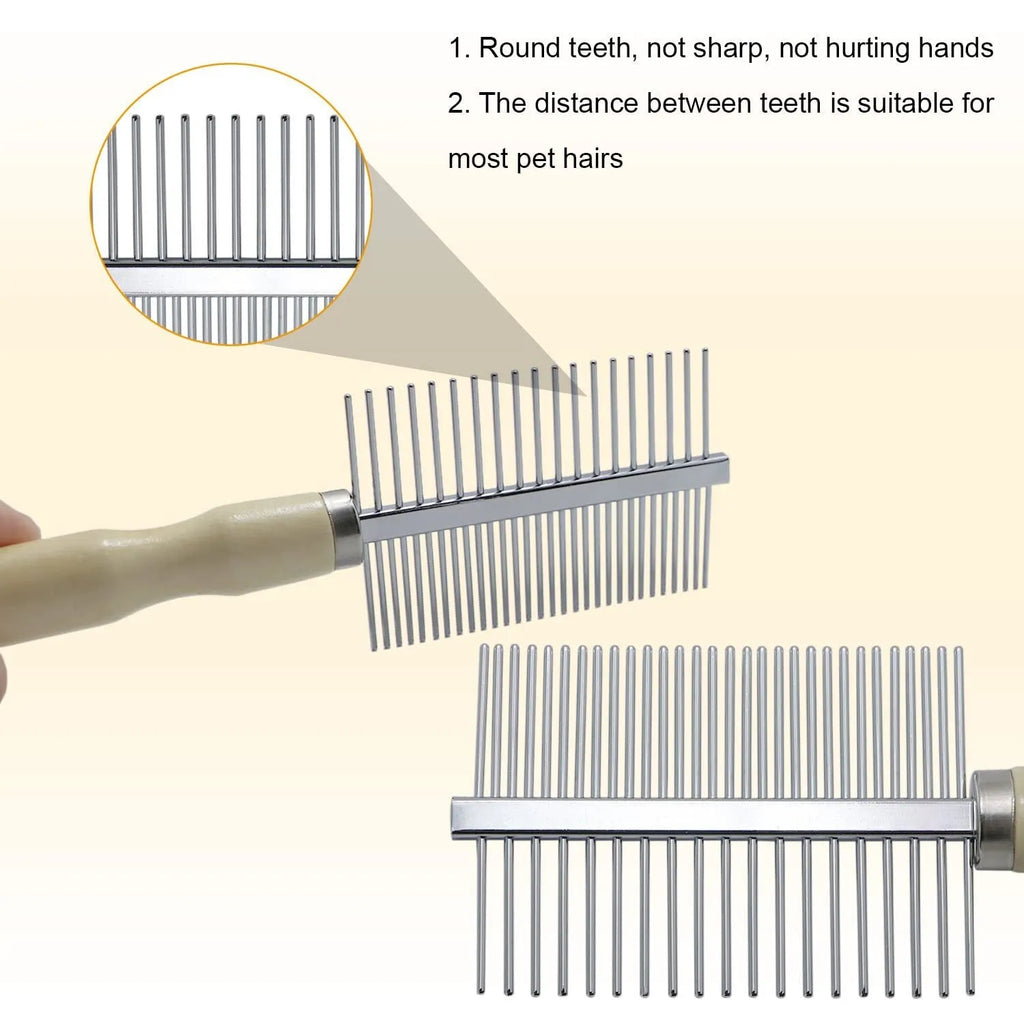 Wooden handle pet grooming comb with round needles for dogs and cats