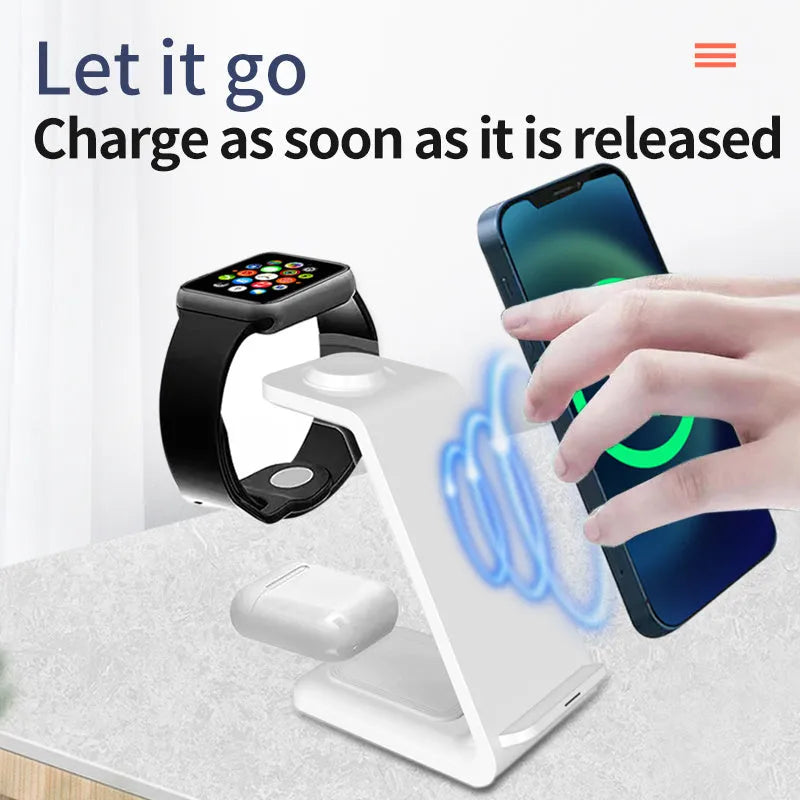 White upright wireless charging phone holder with dual coil technology and TYPE-C connection