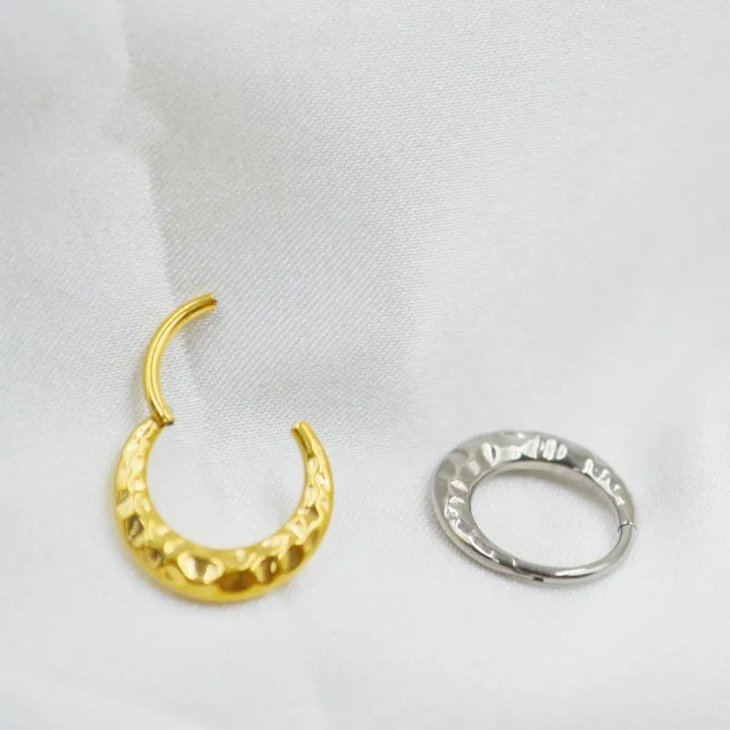ASTM F136 titanium concave-convex carved nose ring in gold or silver colour, 1.2mm diameter