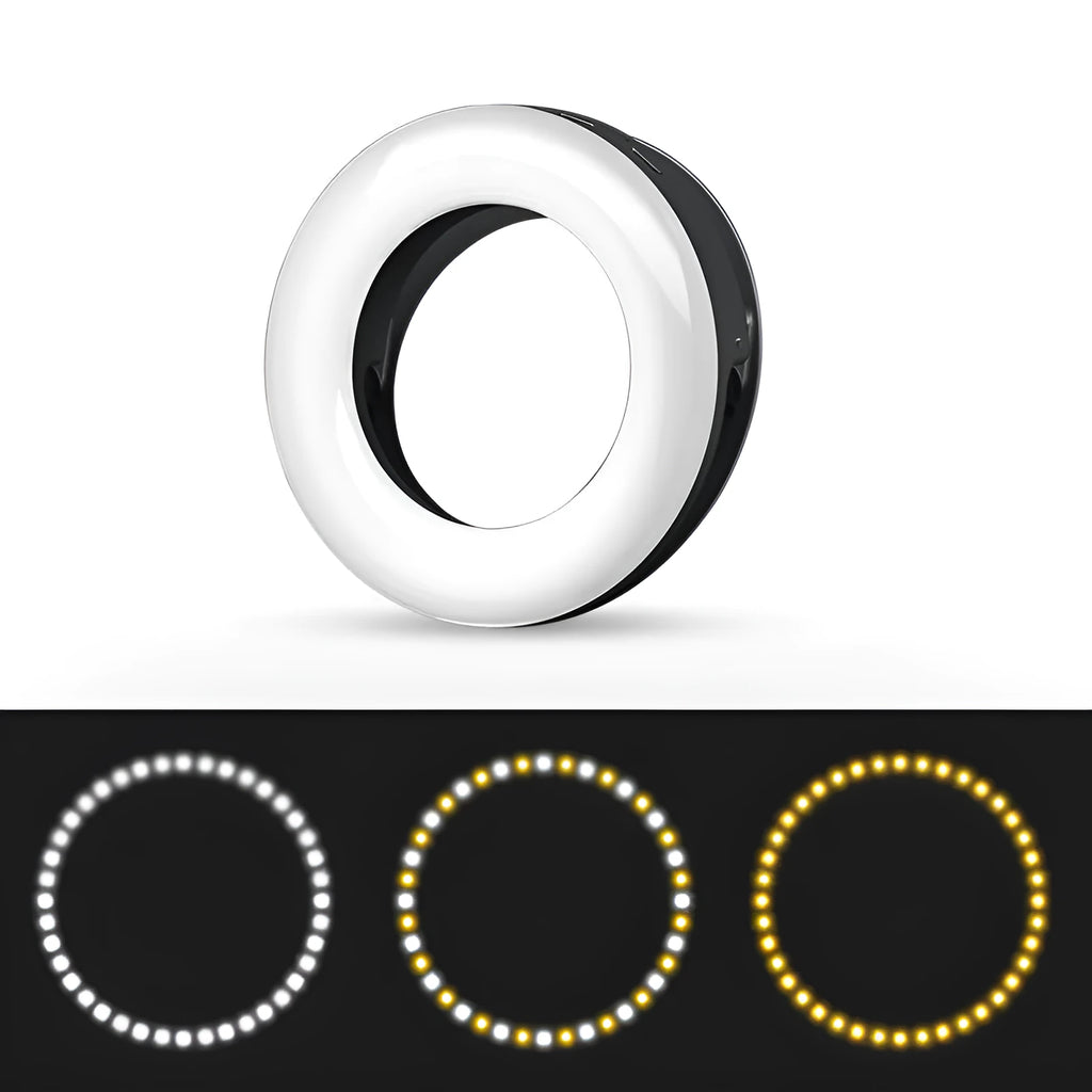 Black pink or white LED selfie ring light for mobile photography with adjustable brightness