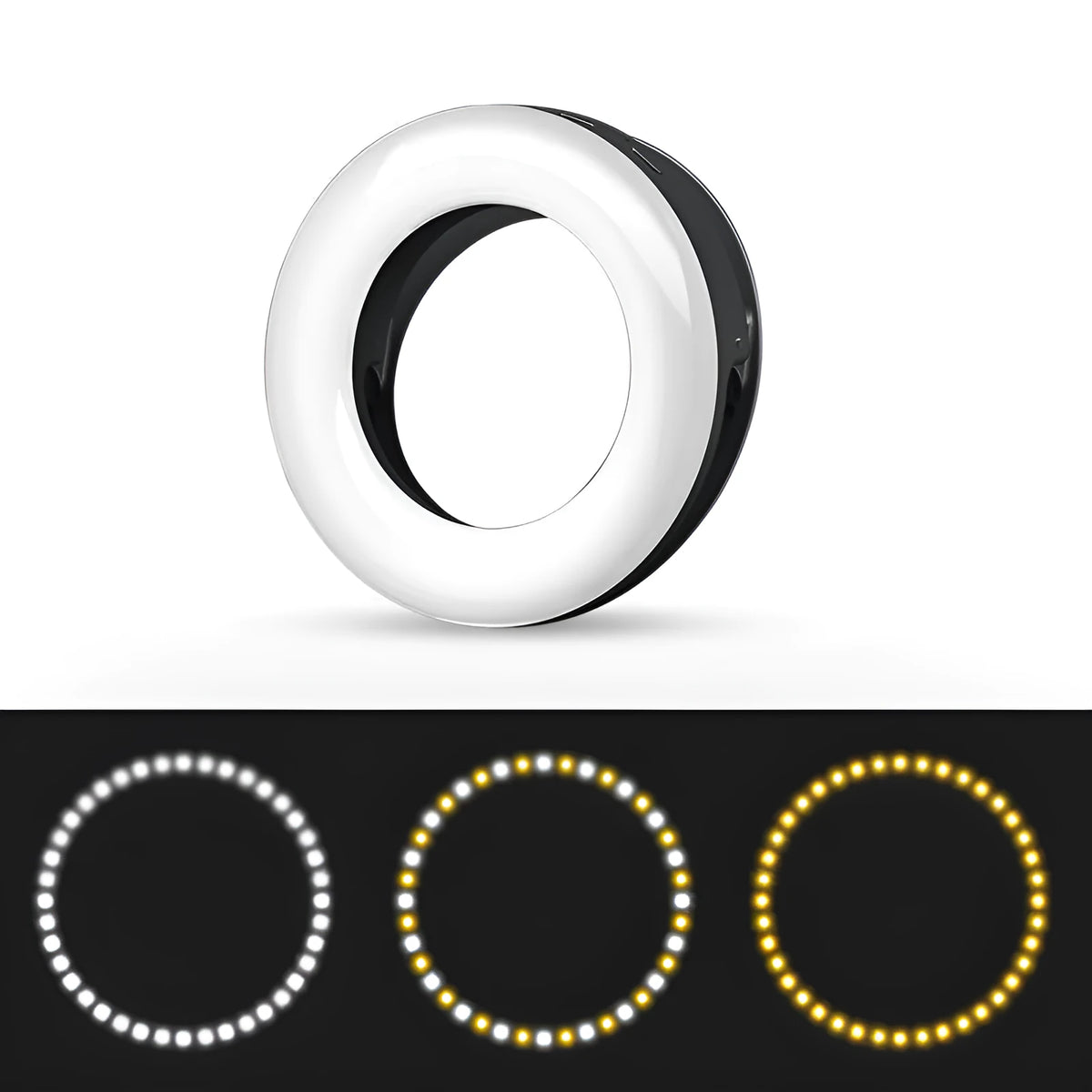 Black pink or white LED selfie ring light for mobile photography with adjustable brightness
