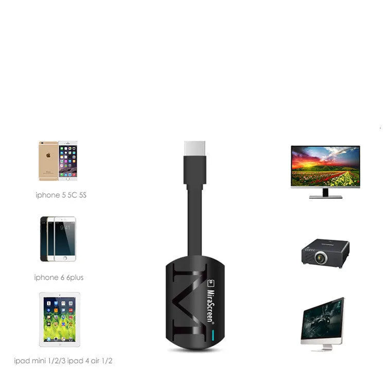 Black USB HDMI screen mirroring dongle for smart phones with 52mm compact size.