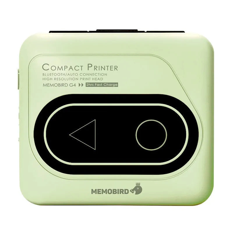 Compact Bluetooth thermal mini printer in avocado green colour with charging cable