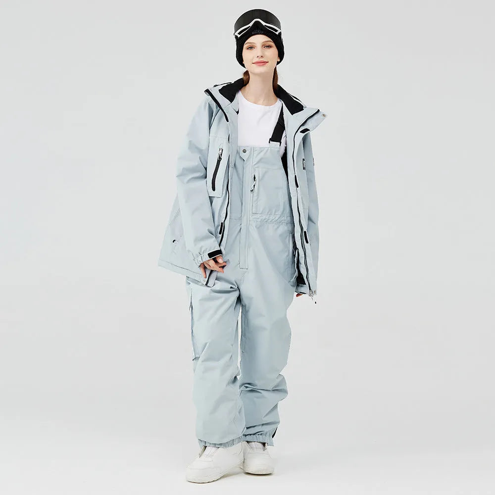 Blue and black unisex waterproof winter ski suit for snow sports