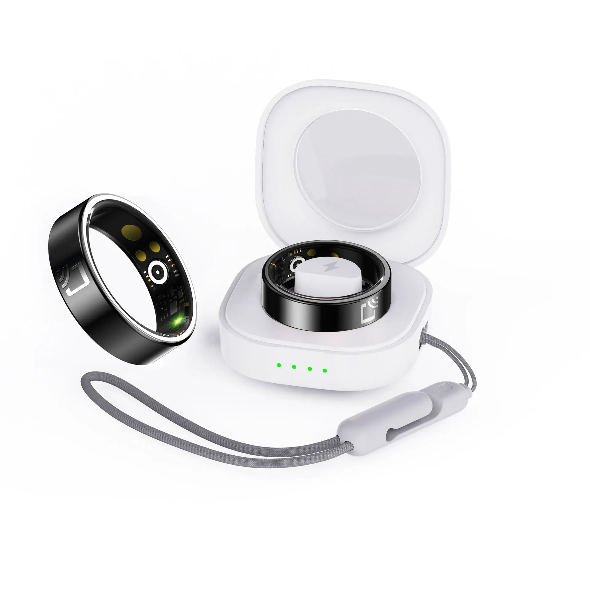 Black ceramic smart ring for health monitoring with heart rate and blood oxygen tracking