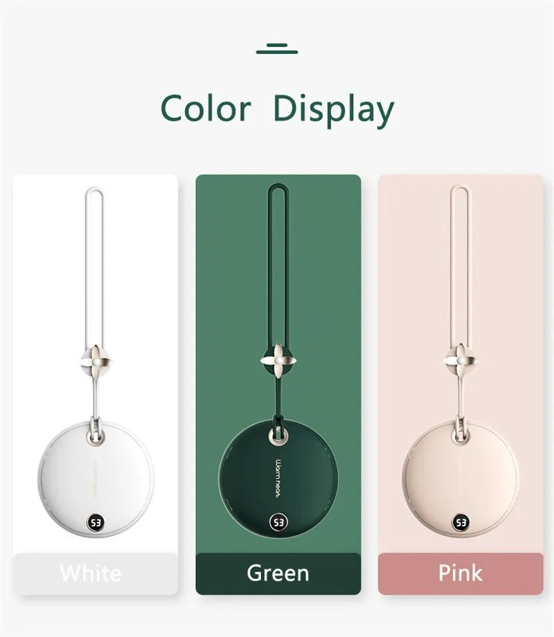 Green hand warmer power bank showing digital display with 5000mAh capacity