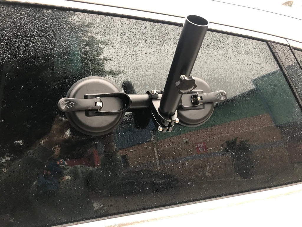 Black off-road car sucker base with round glass suction cup for vehicle flag mounting
