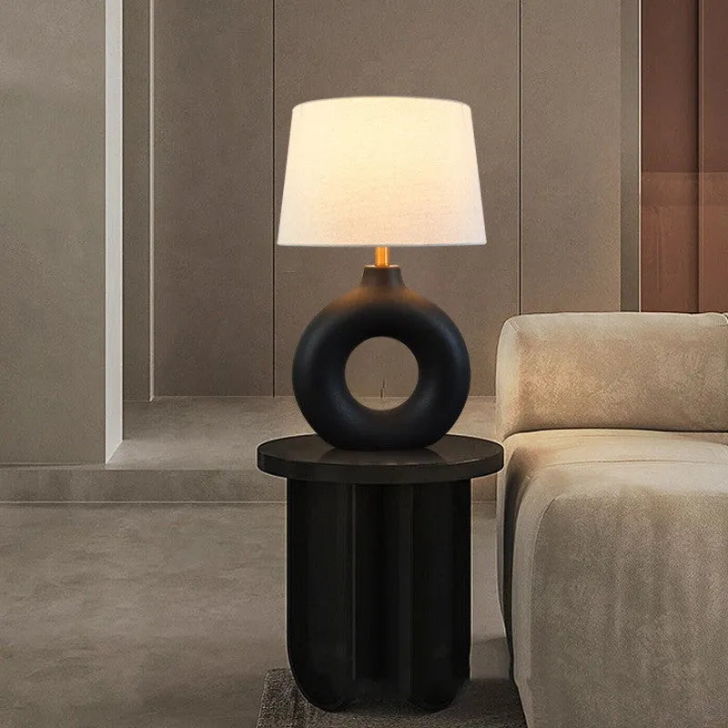Japanese style pottery pot table lamp in white or black, small size 52cm tall with button switch