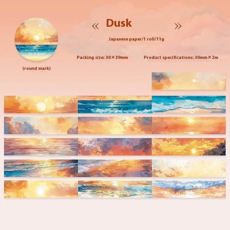 Japanese paper washi tape roll with sky theme designs including colourful clouds and twilight