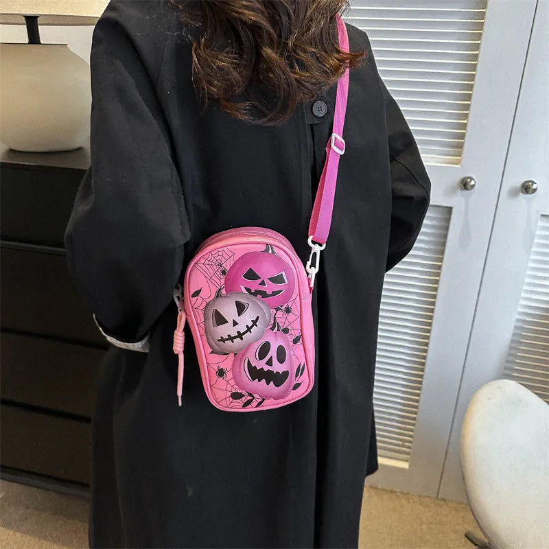 Halloween graffiti phone bag with pumpkin ghost bat print crossbody design