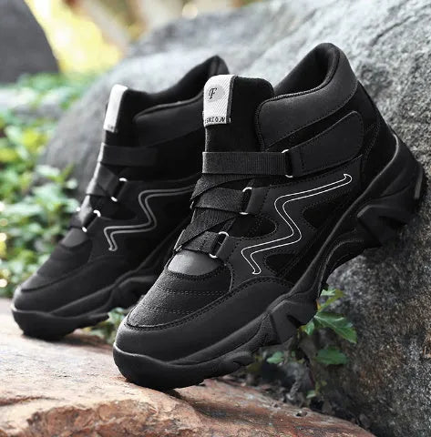 Men's casual shoes in black, blue, brown, dark grey, and black-white colour options showing size range 39-49