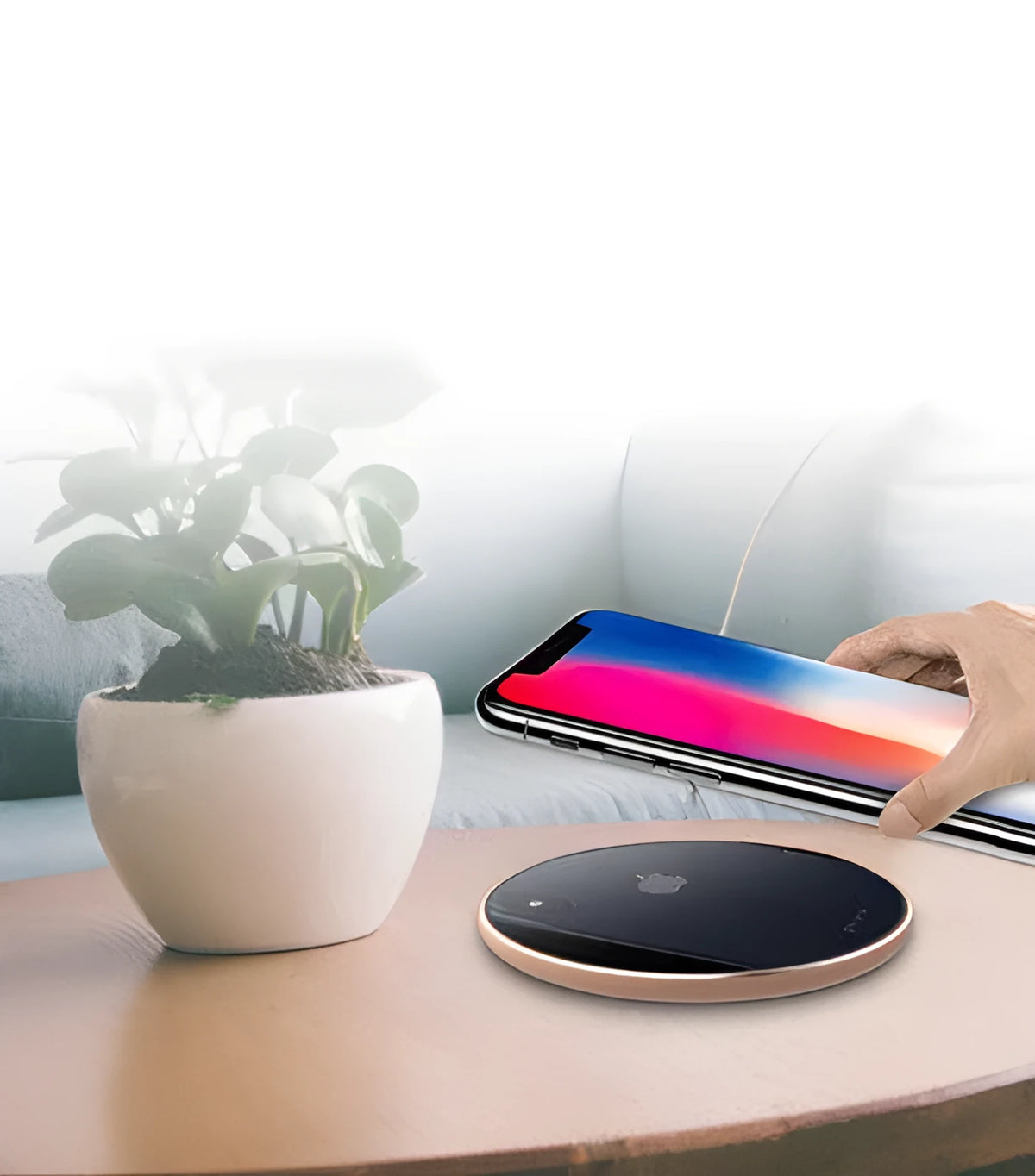 Ultra-thin aluminium wireless charger with LED indicator in metallic finish