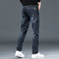 Slim straight casual trousers in blue-grey colour with mid-waist and standard length