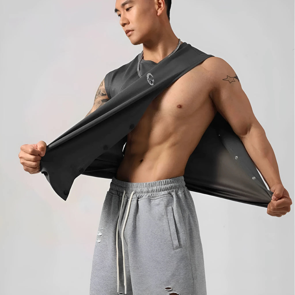 Men's loose cotton fitness vest with hidden hook side opening design in multiple colours