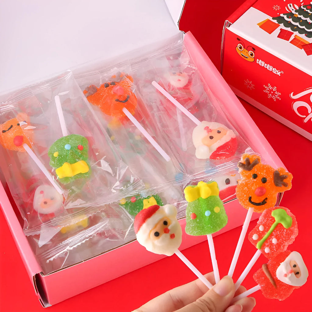 Christmas soft lollipop gift box with 18 or 30 stick candy pieces for festive sharing