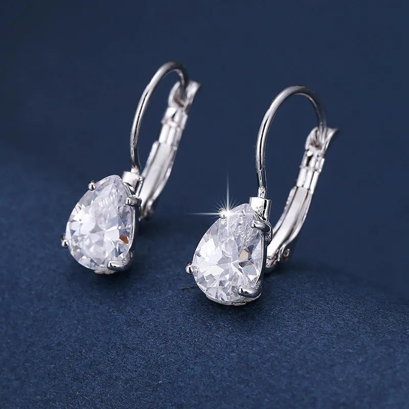 Drop-shaped women's copper earrings with platinum inlaid gems in gold colour option