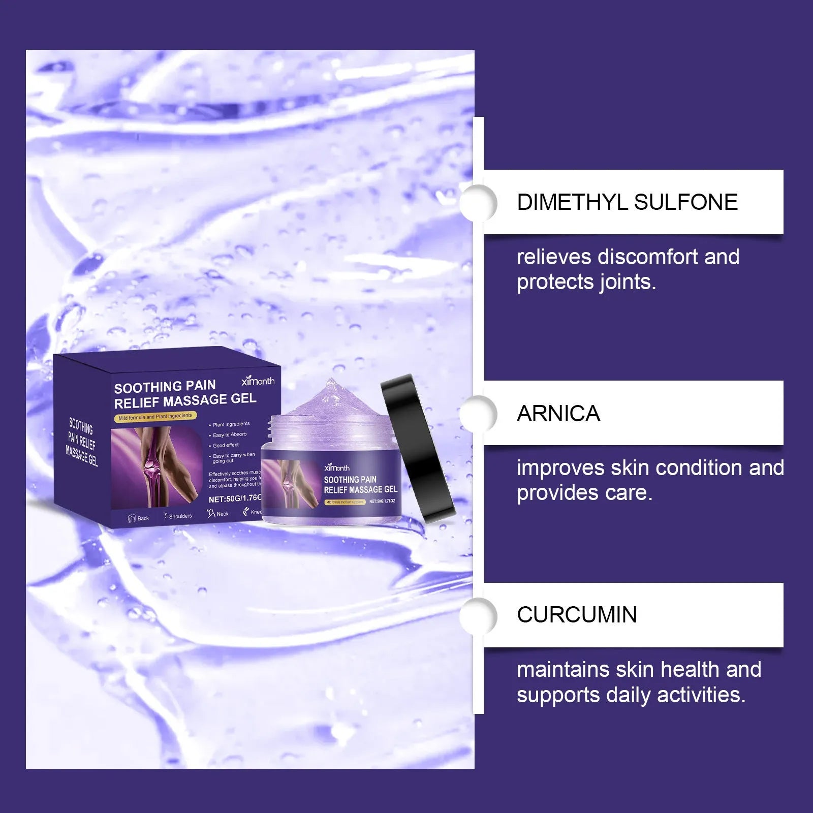 A single 50g tube of white body joint care gel for topical application on skin.